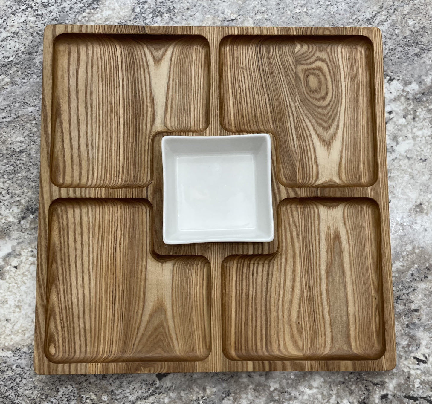 Square Four Hole Serving Tray with Center Dish