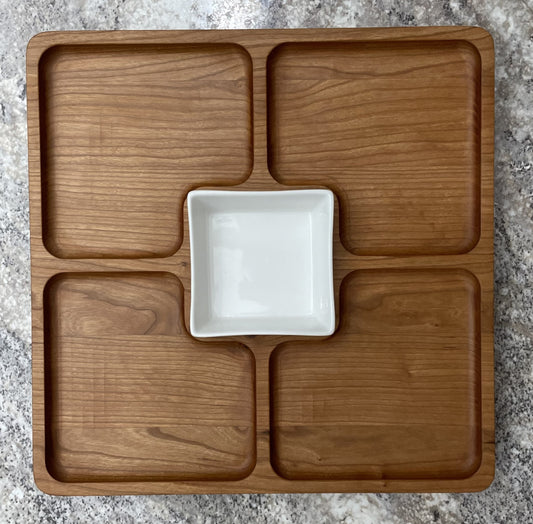 Square Four Hole Serving Tray with Center Dish