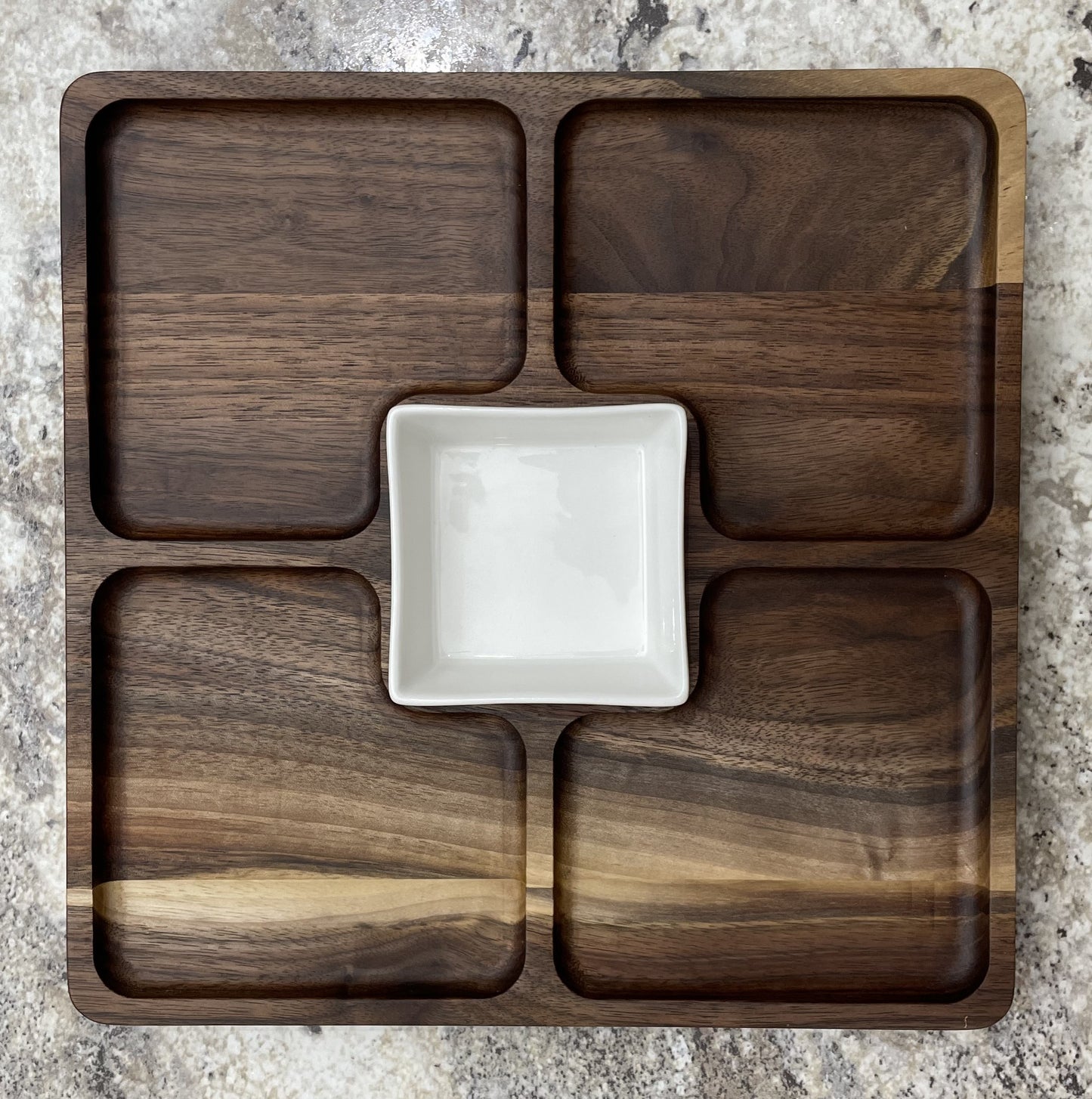 Square Four Hole Serving Tray with Center Dish