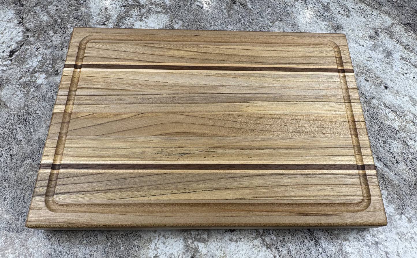 Spalted White Elm With Two Thinner Rows Of Walnut And Maple