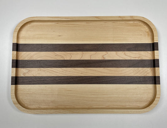Wooden Rectangular Catch All Tray Maple with Accent Strips - Walnut, Cherry or Hickory
