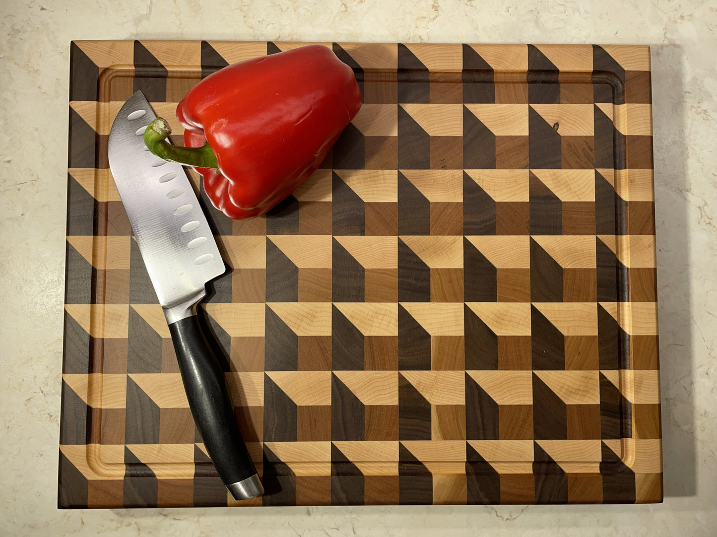 3D End Grain Walnut, Cherry and Maple Waffle Cutting Board