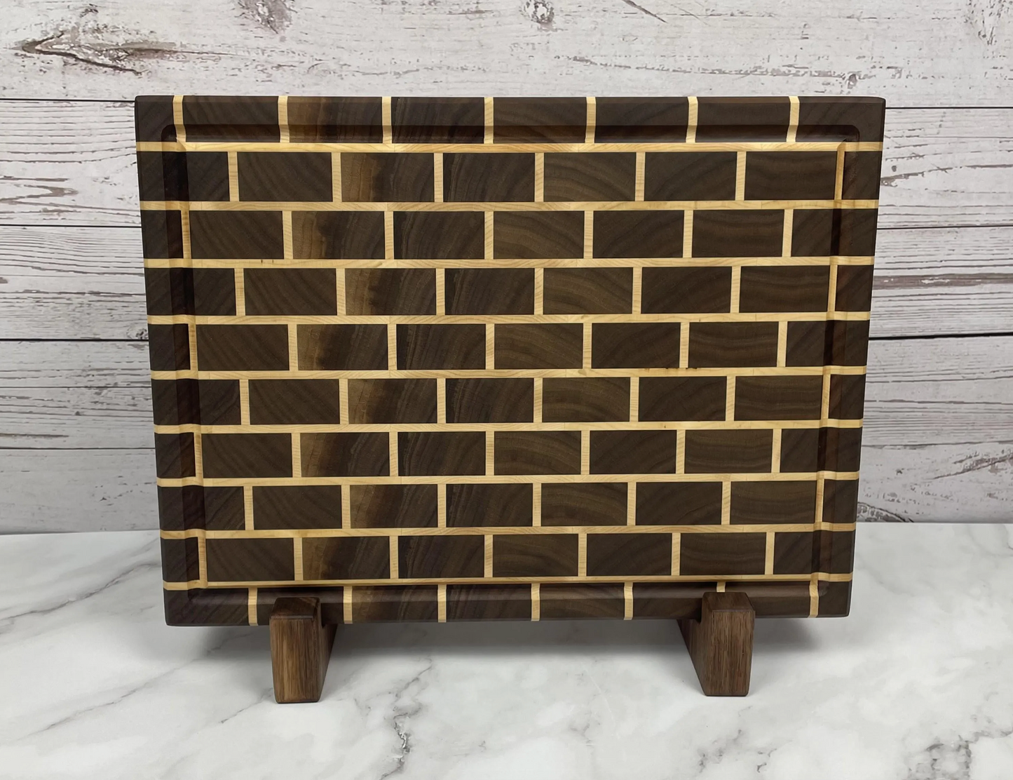 Walnut And Maple Brick Pattern Cutting Board