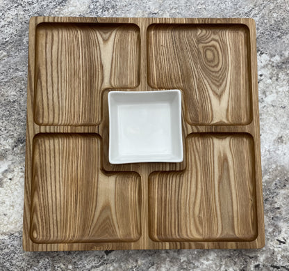 Square Four Hole Serving Tray with Center Dish