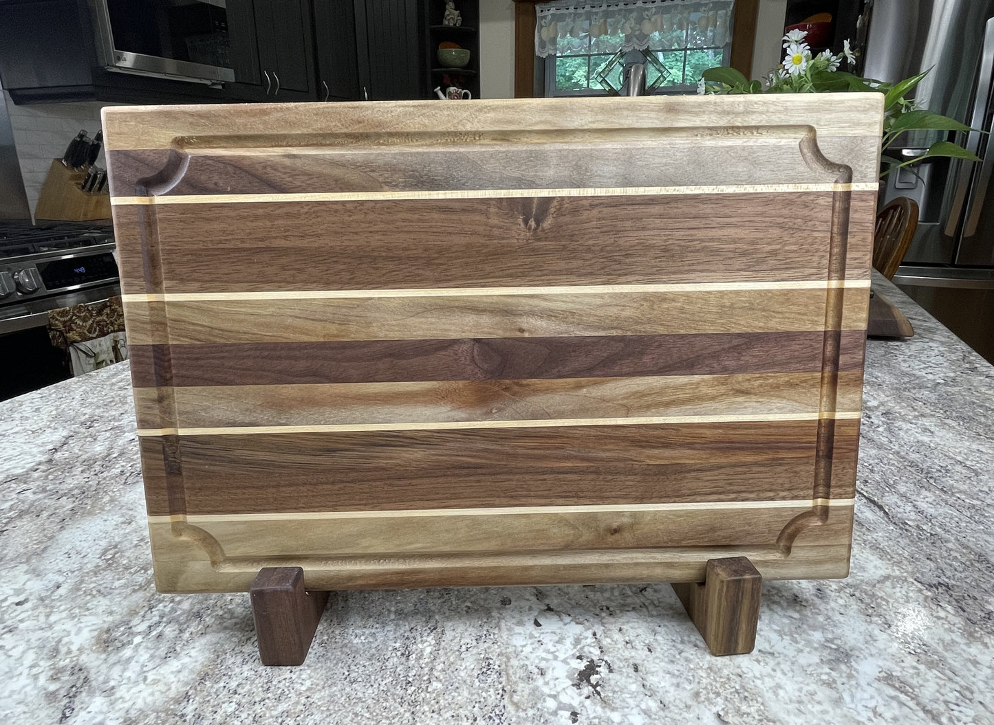 Edge Grain Walnut Cutting Board with Maple Accent Strips