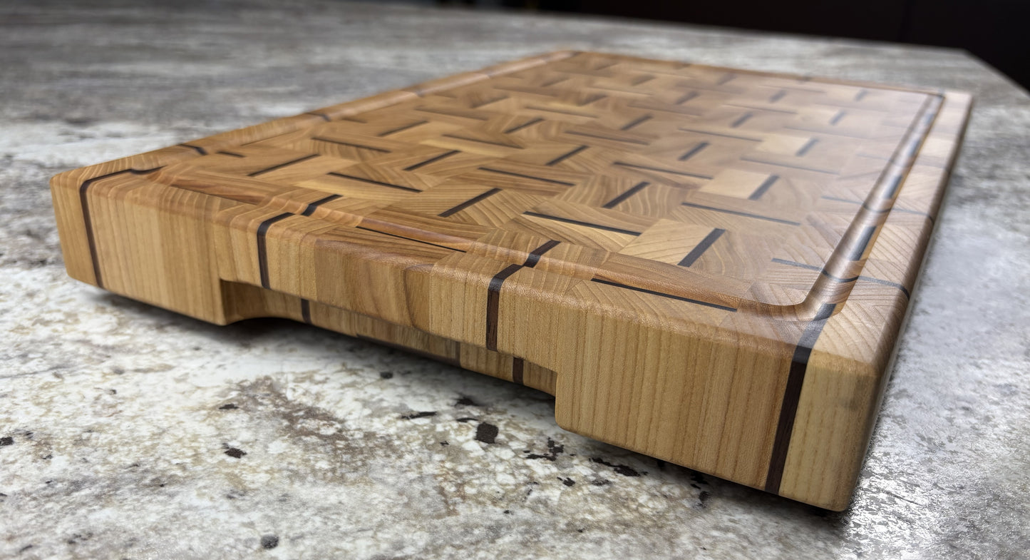 White Elm End Grain With Alternating Walnut Accent Strips