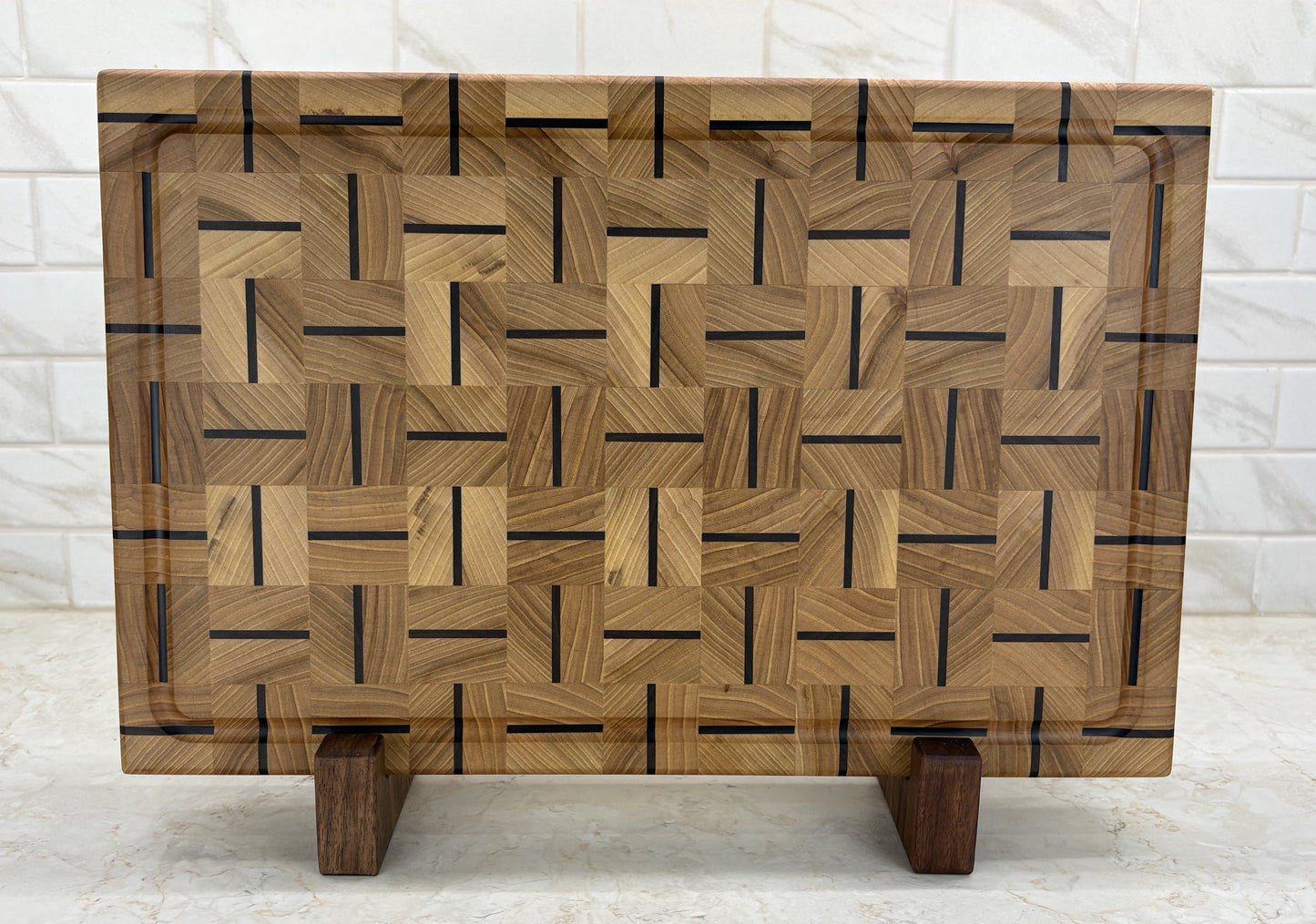 White Elm End Grain With Alternating Walnut Accent Strips
