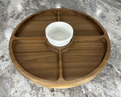 Rotating Round Four Hole Serving Tray with Center Dish