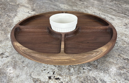 Rotating Round Four Hole Serving Tray with Center Dish
