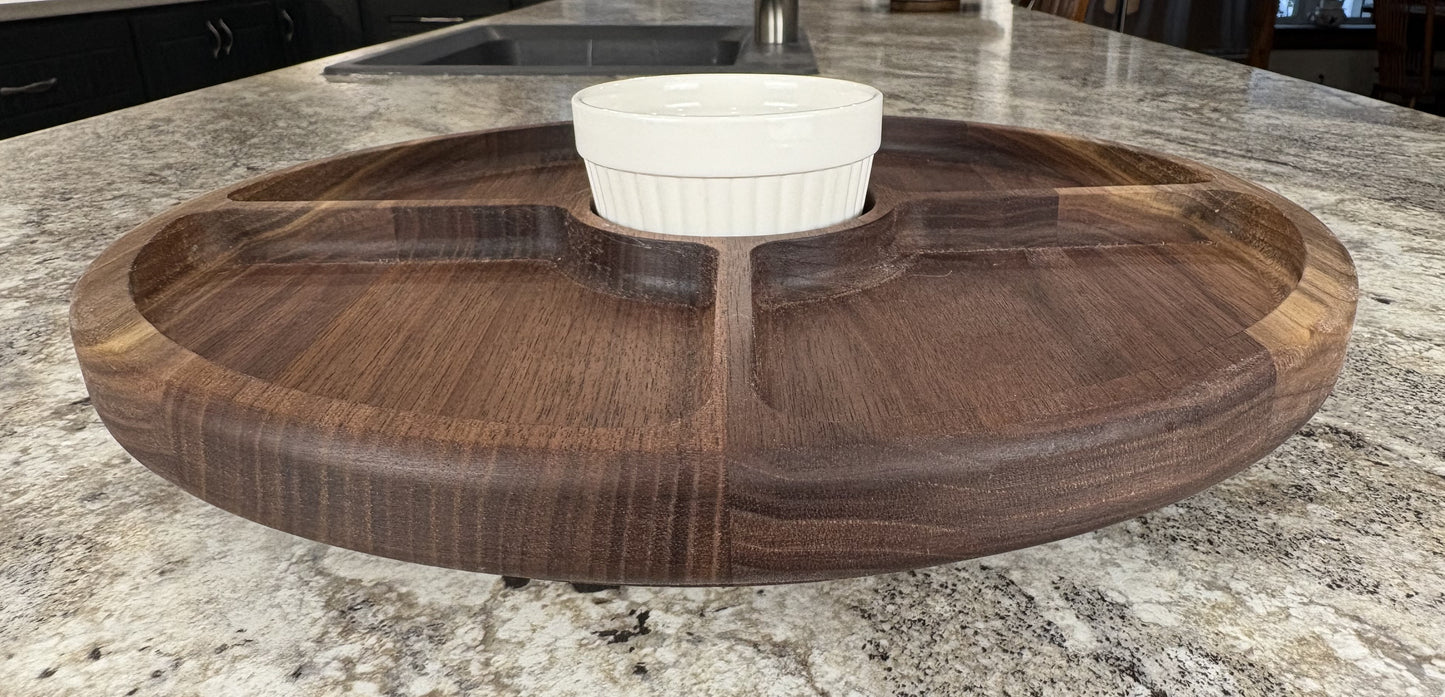 Rotating Round Four Hole Serving Tray with Center Dish