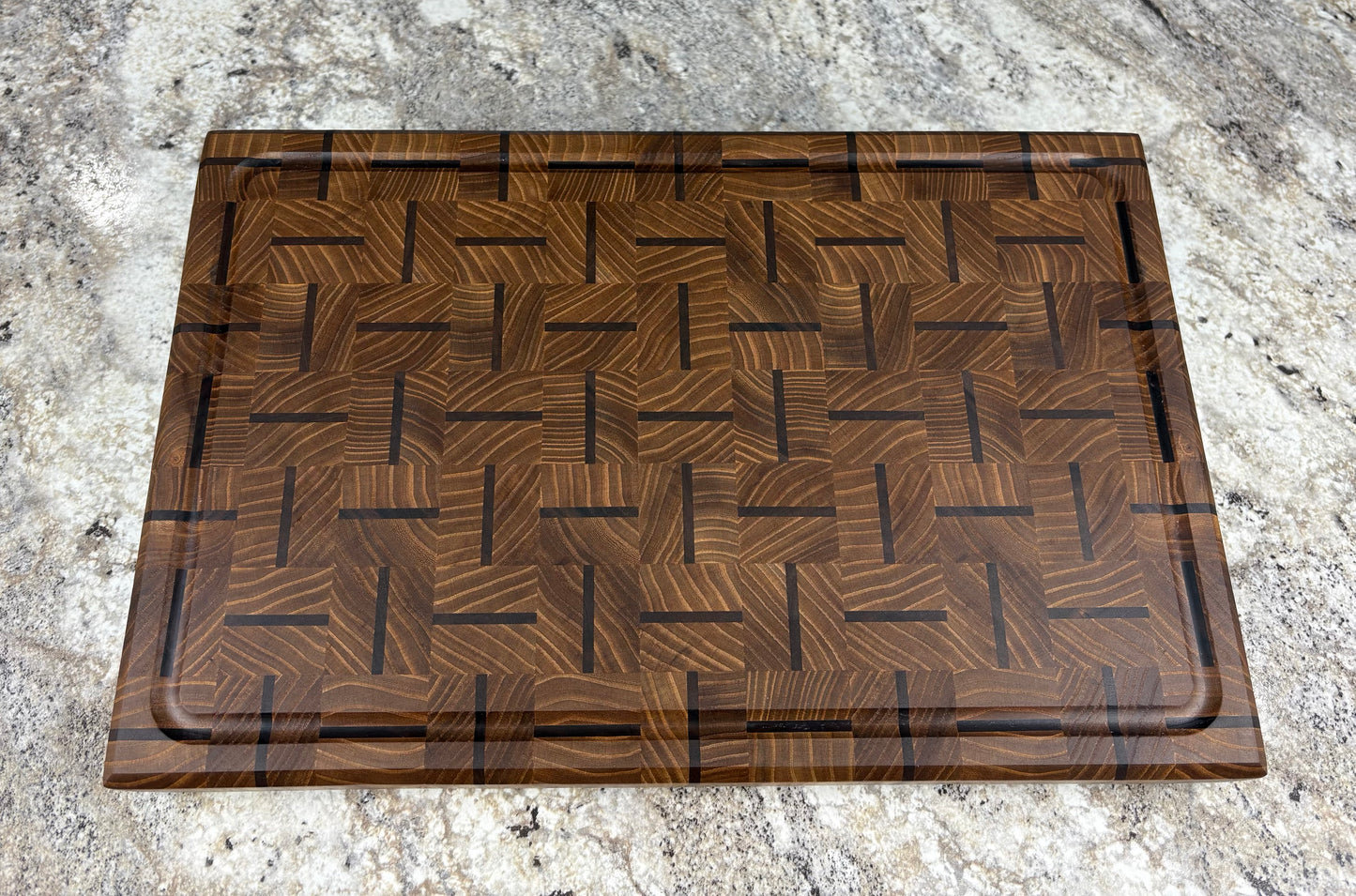 RED ELM WITH ALTERNATING WALNUT STRIPS END GRAIN CUTTING BOARD