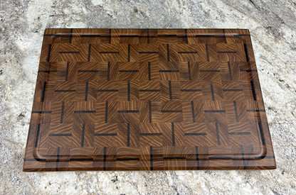 RED ELM WITH ALTERNATING WALNUT STRIPS END GRAIN CUTTING BOARD
