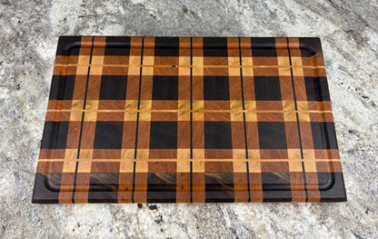 WALNUT, CHERRY AND MAPLE PLAID END GRAIN CUTTING BOARD