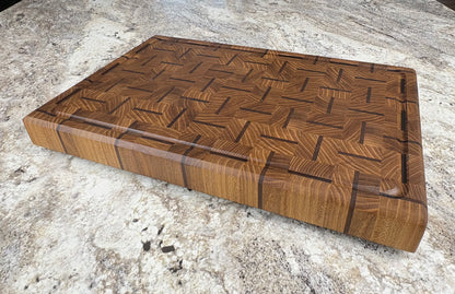 RED ELM WITH ALTERNATING WALNUT STRIPS END GRAIN CUTTING BOARD