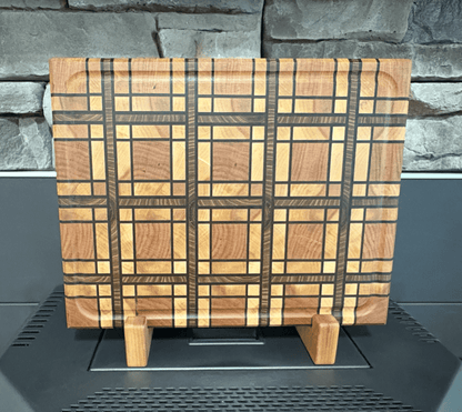 CHERRY AND MAPLE, WALNUT AND RED ELM STRIPS, PLAID END GRAIN BOARD