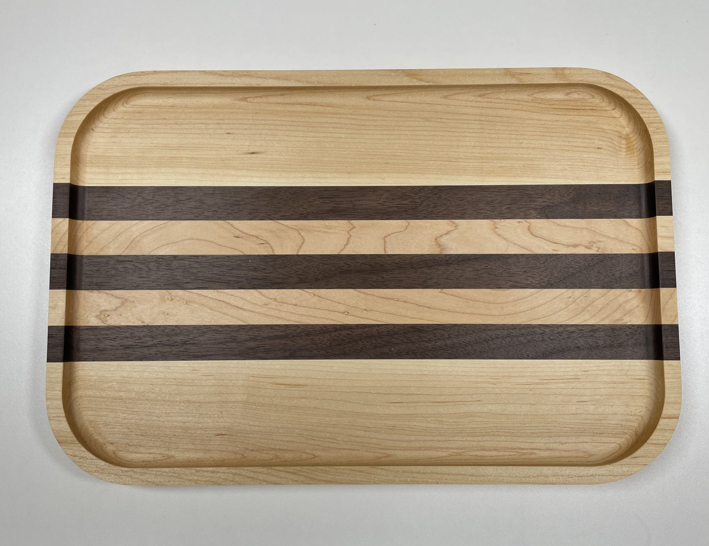 Wooden Rectangular Catch All Tray Maple with Accent Strips - Walnut, Cherry or Hickory
