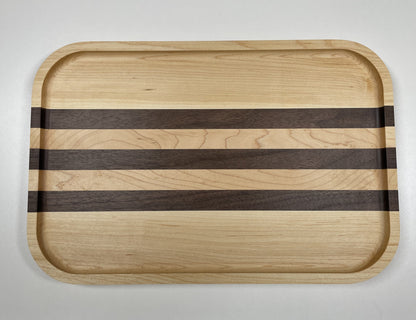 Wooden Rectangular Catch All Tray Maple with Accent Strips - Walnut, Cherry or Hickory