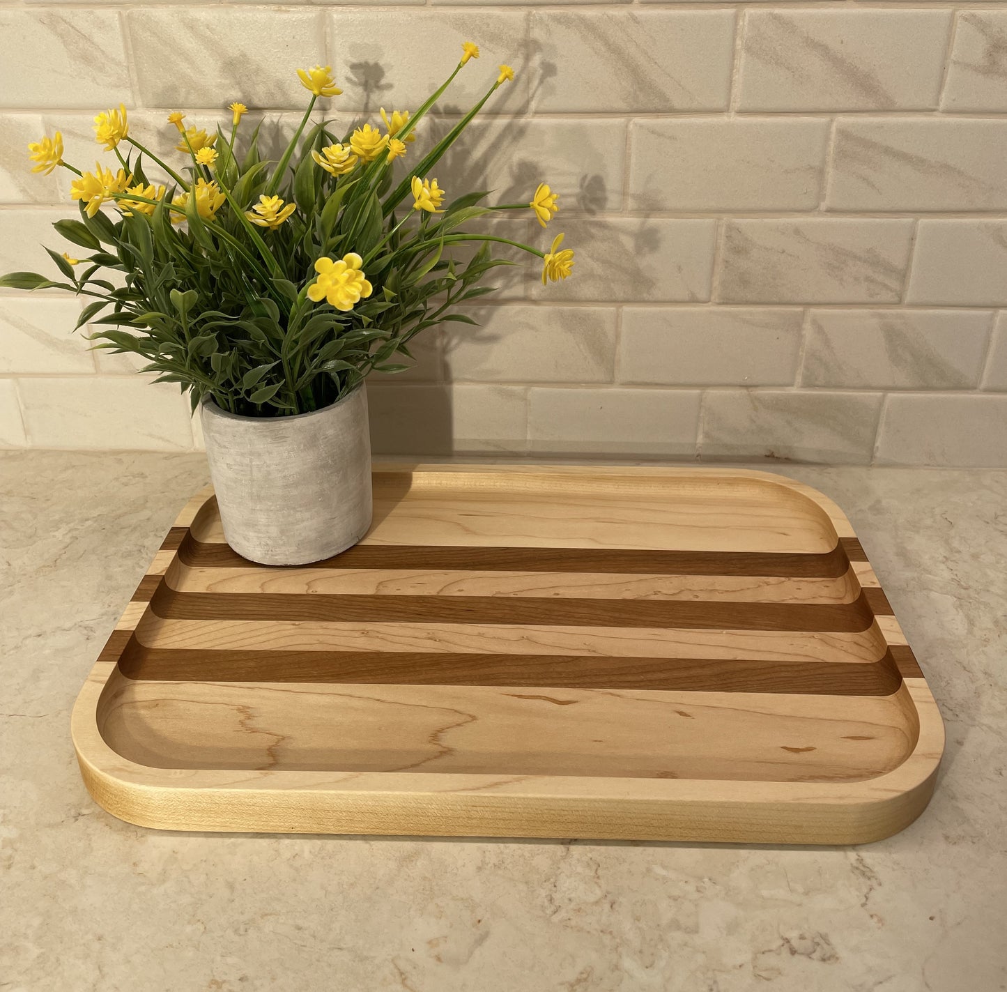 Wooden Rectangular Catch All Tray Maple with Accent Strips - Walnut, Cherry or Hickory