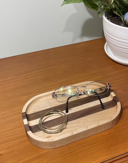 Wooden Rectangular Catch All Tray Maple with Accent Strips - Walnut, Cherry or Hickory
