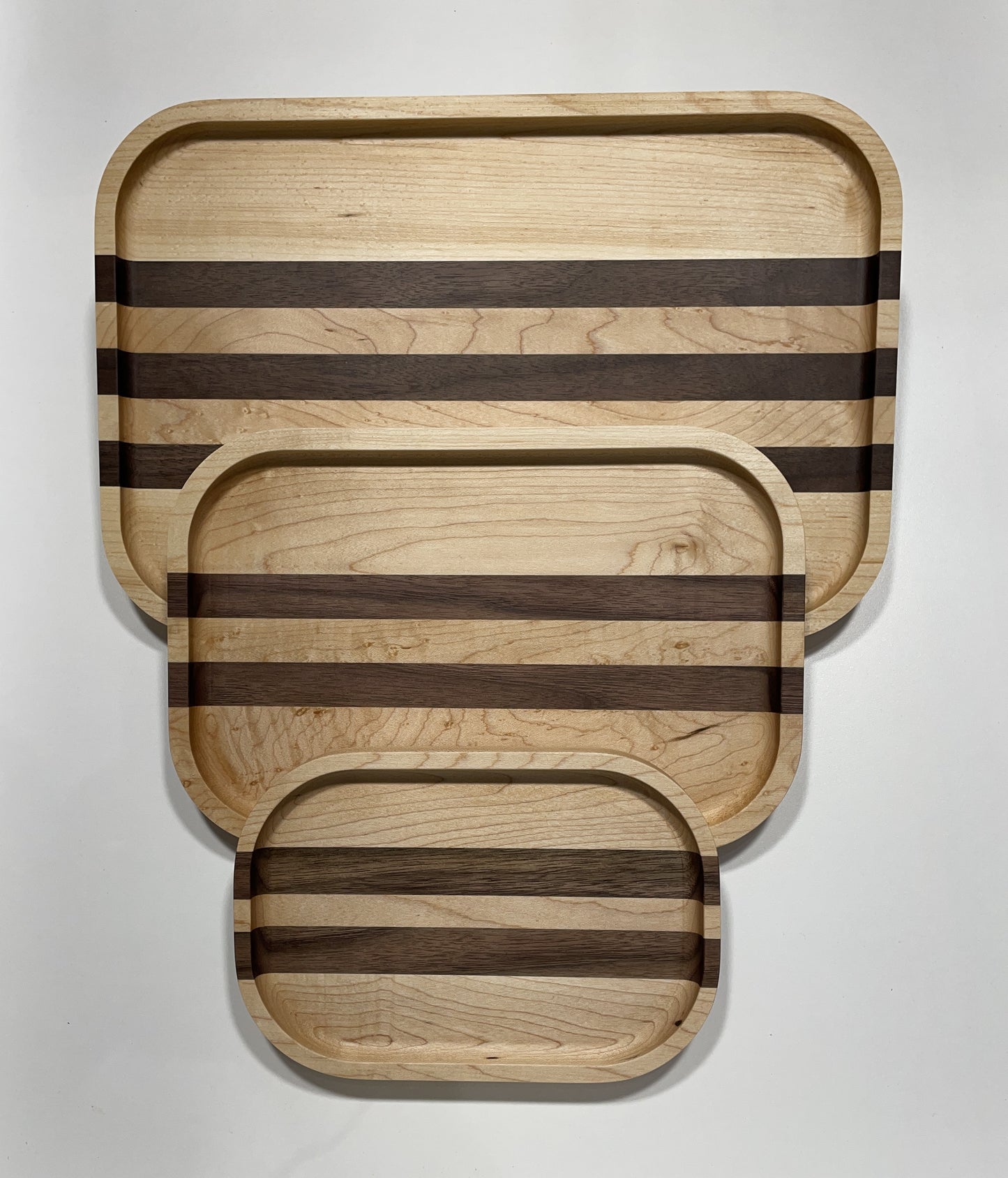 Wooden Rectangular Catch All Tray Maple with Accent Strips - Walnut, Cherry or Hickory