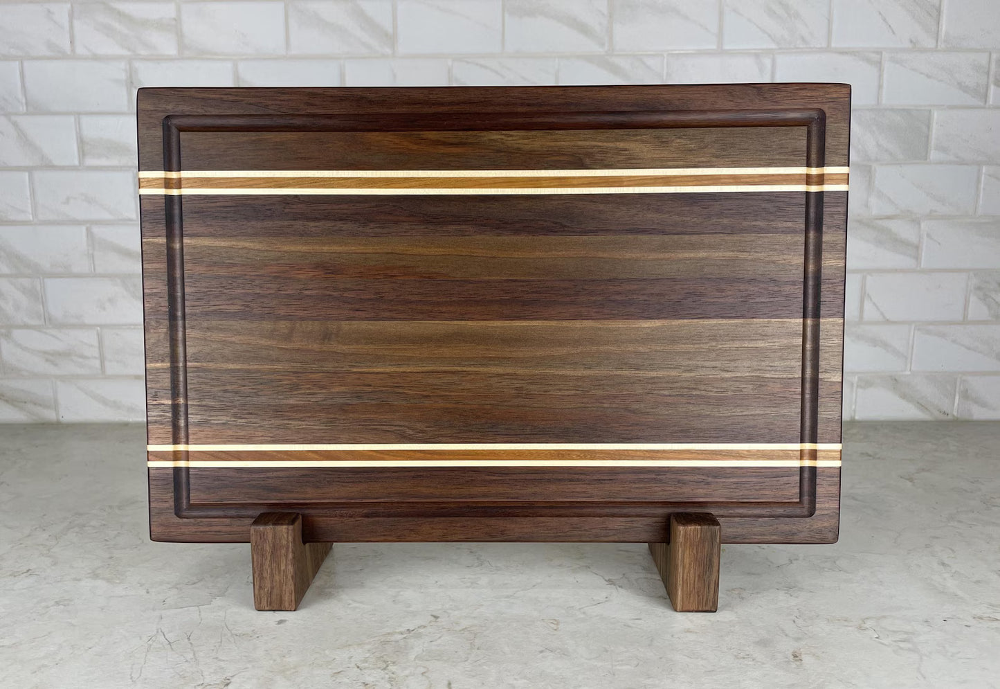 Walnut With Cherry & Maple Accent Strips Edge Grain Cutting Board
