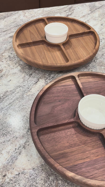 Rotating Round Four Hole Serving Tray with Center Dish