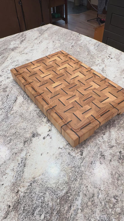 White Elm End Grain With Alternating Walnut Accent Strips